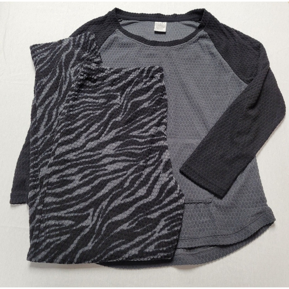 Serra Black Gray Zebra Print Long Sleeve Pants Pajama Set Women's Large